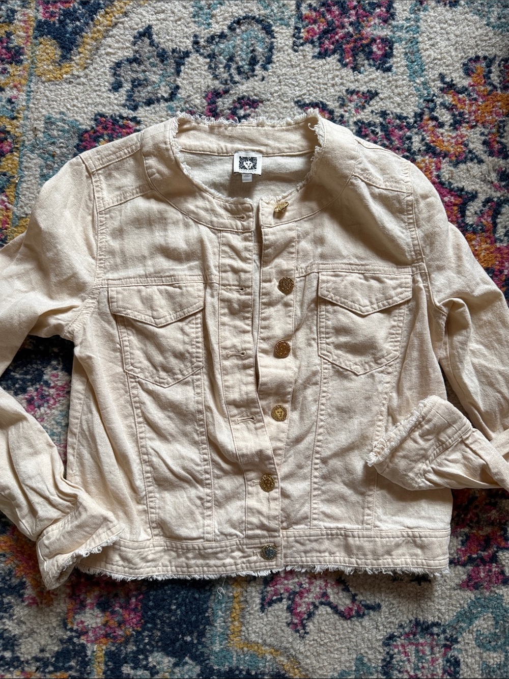 Anne Klein Women's Cream Button-Front linen Jacket